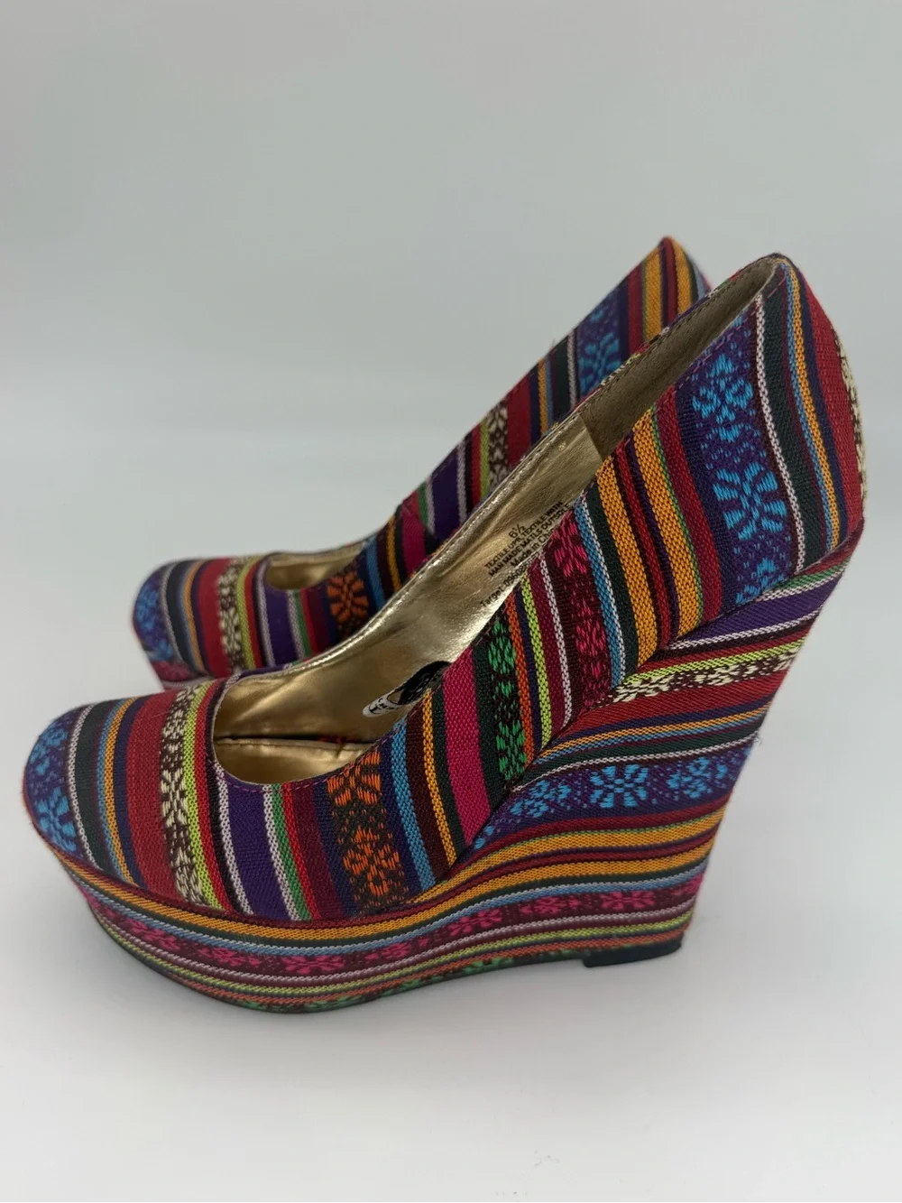 Mossimo Supply Co. Folk Stripe Wedge Platform Heels 6.5 Boho Y2K inspo